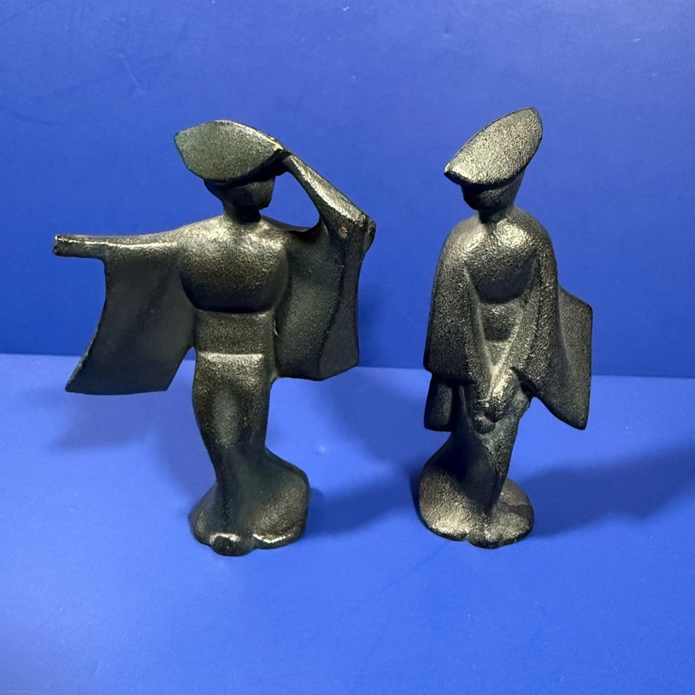 Mid Century Modern Metal Geisha Figure 4" Vintage Sculptures Japan